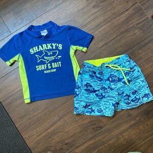 Carter’s shark Swim trunks and rash guard